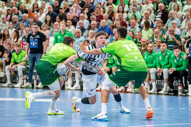 Handball Bundesliga HSG Wetzlar THW Kiel, 02 05 26 Rasmus Ankermann THW Kiel, 22 , Jona Schoch HSG Wetzlar, 22 , Philipp Ahouansou HSG Wetzlar, 19 Handball Bundesliga HSG Wetzlar THW Kiel Wetzlar, 02 05 26 Copyright: xBEAUTIFULxSPORTS Roeczeyx