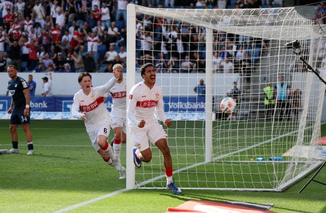 02.05.26 TSG 1899 Hoffenheim - VfB Stuttgart Deutschland, Sinsheim, 02.05.2026, Fussball, Bundesliga, Saison 2025 2026, TSG 1899 Hoffenheim - VfB Stuttgart: Tiago Tomas (VfB Stuttgart); Jubel Tor 3:3 Tomas. *** 02 05 26 TSG 1899 Hoffenheim VfB Stuttgart Germany, Sinsheim, 02 05 2026, Football, Bundesliga, Season 2025 2026, TSG 1899 Hoffenheim VfB Stuttgart Tiago Tomas VfB Stuttgart Cheer Goal 3 3 Tomas