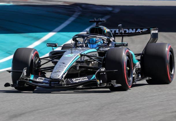 Formula One Miami Grand Prix - Sprint and Qualifying Mercedes driver George Russell of Britain competes in the Qualifying for the Formula One Miami Grand Prix at the Miami International Autodrome in Miami Gardens, Florida, USA, 02 May 2026. The 2026 Formula 1 Miami Grand Prix will be held on 03 May. MIAMI GARDENS FLORIDA United States  Copyright: xCRISTOBALxHERRERA-ULASHKEVICHx