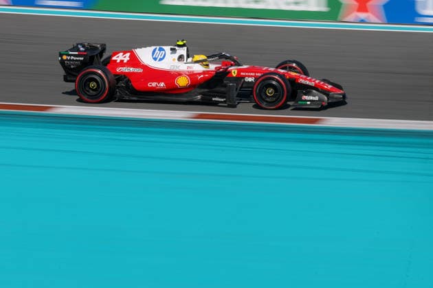 RECORD DATE NOT STATED 2nd May 2026; Miami International Autodrome, Miami, Florida, United States of America; 2026 FIA Formula 1 Miami Grand Prix; Qualifying; Lewis Hamilton (44) of Great Britain and Scuderia Ferrari HP speeds through turn seven DavidxBuono