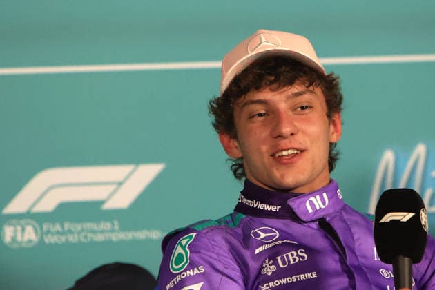 RECORD DATE NOT STATED 2nd May 2026; Miami International Autodrome, Miami, Florida, United States of America; 2026 FIA Formula 1 Miami Grand Prix; Qualifying; Kimi Antonelli (12) of Italy and Mercedes-AMG PETRONAS Formula One Team prepares to be interviewed JeffxRobinson