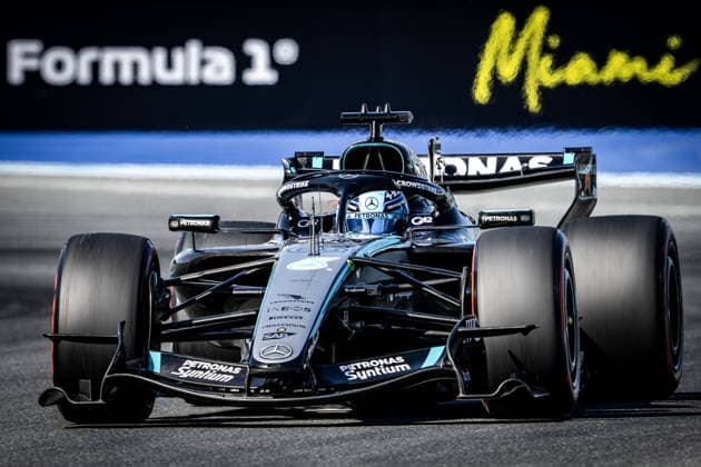 Miami, Florida, USA - May 2, 2026: George Russell of Great Britain driving the (63) Mercedes AMG PETRONAS F1 Team F1 W17 during qualifying for the Miami Grand Prix 2026 at Hard Rock Stadium in Miami, USA  Copyright: xRichardxCallis SportsxPressxPhotox Sportspressphoto_SPR140141