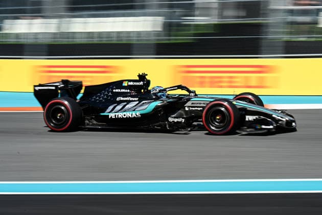 Miami, Florida, USA - May 2, 2026: George Russell of Great Britain driving the (63) Mercedes AMG PETRONAS F1 Team F1 W17 during qualifying for the Miami Grand Prix 2026 at Hard Rock Stadium in Miami, USA  Copyright: xRichardxCallis SportsxPressxPhotox Sportspressphoto_SPR140218