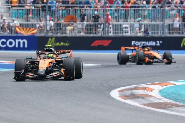 Lando Norris McLaren Formula 1 Team 1 followed by Oscar Piastri McLaren Formula 1 Team 81 , Miami Grand Prix, Motorsport, Men, Formula 1, Sprint Race, 02 05 2026 Miami Florida USA Copyright: xkolbert-press ChristianxKolbertx