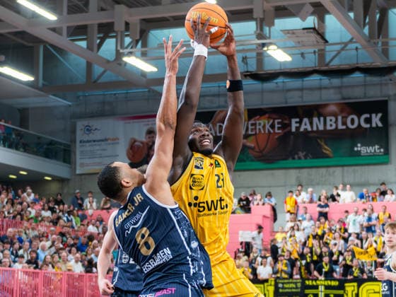 Jemarl Baker Jr Eisbaeren Bremerhaven 8 , Melkisedek Moreaux Tigers Tuebingen 23 , Tigers Tuebingen vs Eisbaeren Bremerhaven, Basketball, 2 Basketball Bundesliga ProA, Season 2025 2026, Matchday 34, 02 05 2026, Tigers Tuebingen vs Eisbaeren Bremerhaven, Basketball, 2 Basketball Bundesliga ProA, Season 2025 2026, Matchday 34, 02 05 2026 Tuebingen Copyright: xEibner-Pressefoto FlorianxSchustx EP_FSU