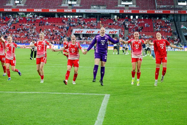 02 05 2026, xsscx, Women Football, 1 FC Köln Werder Bremen, 1 Soccer Bundesliga, 24 Matchday, RheinEnergie Stadion, Season 2025 2026 The 1 FC Köln team celebrates their 3 0 victory with Laura Vogt 1 FC Köln 8 , Anna Lena Stolze 1 FC Köln 7 , Sara Agrez 1 FC Köln 4 , Aurora Mikalsen 1 FC Köln 23 , Vanessa Leimenstoll 1 FC Köln 29 , Zö Hasenauer 1 FC Köln 16 DFB regulations prohibit any use of photographs as image sequences and or quasi video Photo xSandraxScherningxPressefotoKochx Nordrhein Westfalen Germany