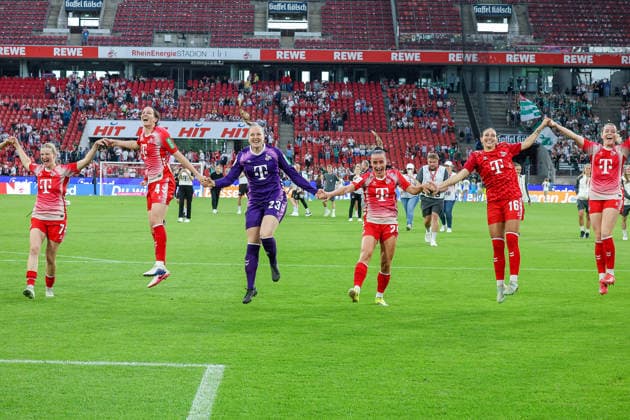 02 05 2026, xsscx, Women Football, 1 FC Köln Werder Bremen, 1 Soccer Bundesliga, 24 Matchday, RheinEnergie Stadion, Season 2025 2026 The 1 FC Köln team celebrates their victory to 3 0 with Anna Lena Stolze 1 FC Köln 7 , Sara Agrez 1 FC Köln 4 , Aurora Mikalsen 1 FC Köln 23 , Vanessa Leimenstoll 1 FC Köln 29 , Zö Hasenauer 1 FC Köln 16 DFB regulations prohibit any use of photographs as image sequences and or quasi video Photo xSandraxScherningxPressefotoKochx Nordrhein Westfalen Germany