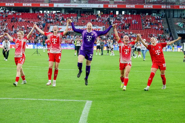 02 05 2026, xsscx, Women Football, 1 FC Köln Werder Bremen, 1 Soccer Bundesliga, 24 Matchday, RheinEnergie Stadion, Season 2025 2026 The 1 FC Köln team celebrates their victory to 3 0 with Anna Lena Stolze 1 FC Köln 7 , Sara Agrez 1 FC Köln 4 , Aurora Mikalsen 1 FC Köln 23 , Vanessa Leimenstoll 1 FC Köln 29 , Zö Hasenauer 1 FC Köln 16 DFB regulations prohibit any use of photographs as image sequences and or quasi video Photo xSandraxScherningxPressefotoKochx Nordrhein Westfalen Germany