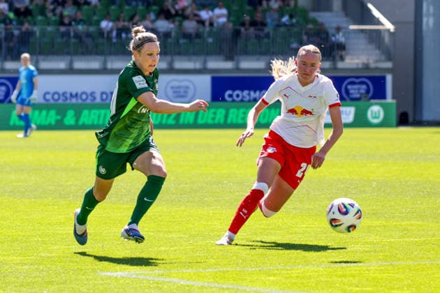 02 05 2026, xgrfx, Soccer Google Pixel Women Bundesliga, VfL Wolfsburg RB Leipzig v l Svenja Huth VfL Wolfsburg , Nikoline Dudek RB Leipzig DFL DFB REGULATIONS PROHIBIT ANY USE OF PHOTOGRAPHS as IMAGE SEQUENCES and or QUASI VIDEO Wolfsburg