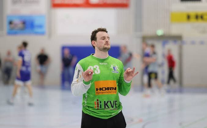 Germany Kelkheim Münster 02 05 2026 Handball Hessen 3 Liga Staffel Süd West Herren 2025 2026 27 Matchday TSG Münster blue HLZ Friesenheim Hochdorf II gray v l Fin Welkenbach TSG MÜNSTER Nr 23 Sport TSG Münster HLZ Friesenheim Hochdorf II