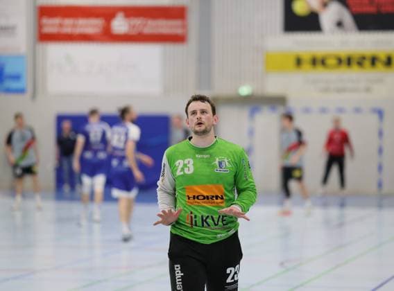 Germany Kelkheim Münster 02 05 2026 Handball Hessen 3 Liga Staffel Süd West Herren 2025 2026 27 Matchday TSG Münster blue HLZ Friesenheim Hochdorf II gray v l Fin Welkenbach TSG MÜNSTER Nr 23 Sport TSG Münster HLZ Friesenheim Hochdorf II