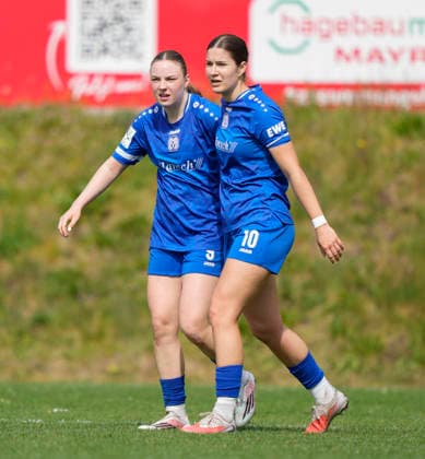 03 05 2026, Waldstadion, Meppen, GER, 2 Bundesliga, Women SV Meppen vs FC Ingolstadt, 1 0 Goalscorer Marleen Kropp SV Meppen 9 happy with Anouk Blaschka SV Meppen 10 DFL REGULATIONS PROHIBIT ANY USE OF PHOTOGRAPHS AS IMAGE SEQUENCES AND OR QUASI VIDEO Meppen Lower Saxony Germany Waldstadion