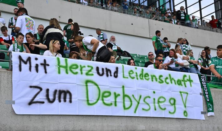 03 05 2026 Soccer Season 2025 2026 2 Soccer Bundesliga Derby Frankenderby 32 Matchday SpVgg Greuther Fürth Kleeblatt 1 FC Nürnberg FCN Club Sportfoto Zink xwoxzix DFL regulations prohibit any use of photographs as image sequences and or quasi video only for editorial use Spruchband Banner Greutherfürthfans Fans Fanblock Kleeblattfans