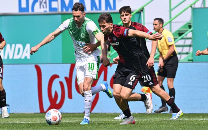 03 05 2026 Soccer Season 2025 2026 2 Soccer Bundesliga Derby Frankenderby 32 Matchday SpVgg Greuther Fürth Kleeblatt 1 FC Nürnberg FCN Club Sportfoto Zink xwoxzix DFL regulations prohibit any use of photographs as image sequences and or quasi video only for editorial use Branimir Hrgota 10, SpVgg Greuther Fürth Adam Markhiev 6, 1 FC Nürnberg FCN