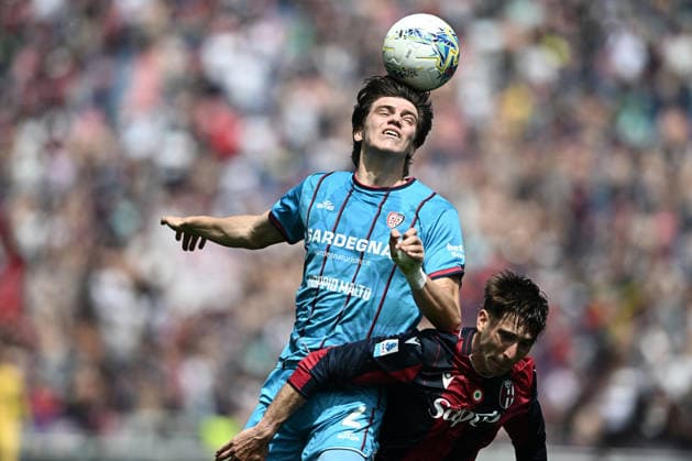Mp Bologna 03 05 2026 - campionato di calcio serie A Bologna-Cagliari foto Matteo Papini Image nella foto: Marco Palestra-Juan Miranda 