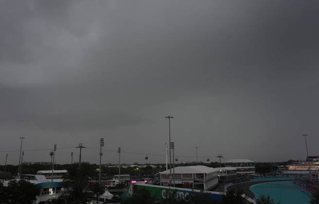 Formula 1 Crypto com Miami Grand Prix 2026 03 05 2026, Miami International Autodrome, Miami, Formula 1 Crypto com Miami Grand Prix 2026 ,in the picture thunderstorm over the race track of Miami nordphotoxGmbHx xBratic nph00250