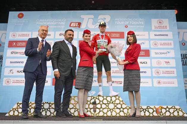 61st Presidential Cycling Tour of Turkiye ANKARA, TURKIYE - MAY 3: Turkish Deputy Minister of Youth and Sports Hamza Yerlikaya (2nd L) present awards to the athletes who ranked in the eighth stage of the Presidential Cycling Tour of Turkiye 2026 (TUR 2026) on the Ankara-Ankara route in Ankara, Turkiye, on May 3, 2026. The race, held for the 61st time, is included in the Union Cycliste Internationale (UCI) Europe Tour calendar and is Turkiye’s only event in the ProSeries category.. Utku Ucrak Anadolu Ankara Turkey. Editorial use only. Please get in touch for any other usage.  Copyright: x2026xAnadoluxUtkuxUcrakx