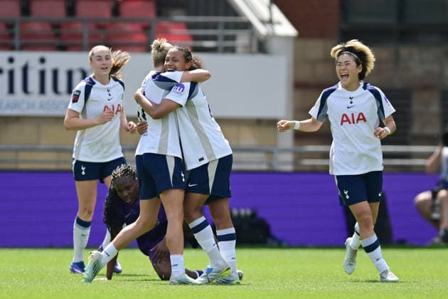Tottenham Hotspur Women celebrate Olivia Holdt™s strike that gives Tottenham Hotspur Women a second goal during the Women s Super League match between Tottenham Hotspur Women and London City Lionesses at the Brisbane Road, London, England on 3 May 2026. Copyright: xPhilxHutchinsonx 44910007