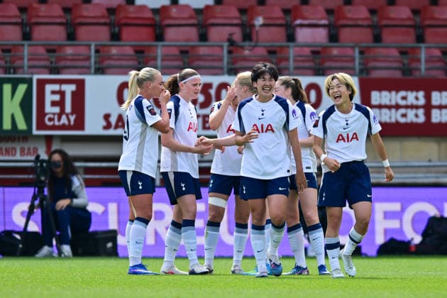 Tottenham Hotspur Women celebrate Signe Gaupset™s opening goal during the Women s Super League match between Tottenham Hotspur Women and London City Lionesses at the Brisbane Road, London, England on 3 May 2026. Copyright: xPhilxHutchinsonx 44910015