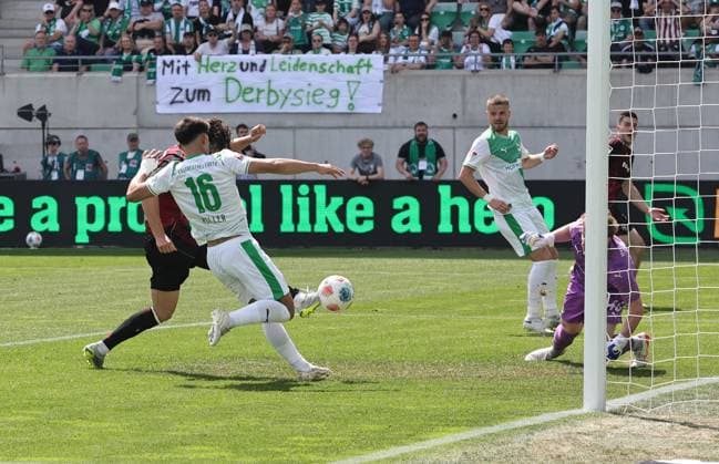 03 05 2026 Soccer Season 2025 2026 2 Soccer Bundesliga 32 Matchday SpVgg Greuther Fürth Kleeblatt 1 FC Nürnberg FCN Club Derby Frankenderby Sportfoto Zink DaMa xdaxmax DFL regulations prohibit any use of photographs as image sequences and or quasi video only for editorial use Tor Treffer Torschuß zum 1 1 Torschütze Fabio Gruber 4, 1 FC Nürnberg FCN