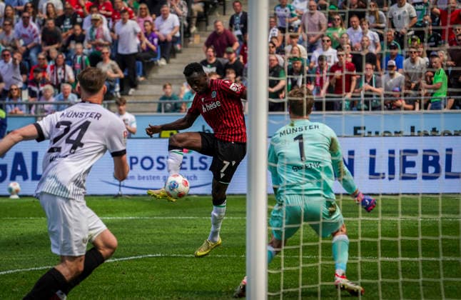 Germany Soccer 2 Bundesliga 2025 2026, Matchday 32 Hannover 96 vs Preußen Münster Heinz von Heiden Arena Stadion Hannover Tor zum Mustapha Bundu Hannover 96, 7 Hannover Copyright: xAymanxAlahmedx