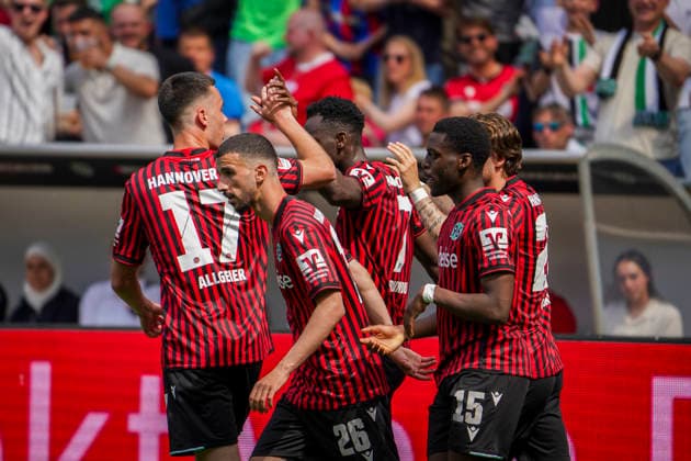Germany Soccer 2 Bundesliga 2025 2026, Matchday 32 Hannover 96 vs Preußen Münster Heinz von Heiden Arena Stadion Hannover Goal and goal celebration for Mustapha Bundu Hannover 96, 7 Waniss Taïbi Waniss Taibi Hannover 96, 26 Bastian Allgeier Hannover 96, 17 Noël Así ko Noel Aseko Hannover 96, 15 Daisuke Yokota Hannover 96, 18 Hannover Copyright: xAymanxAlahmedx