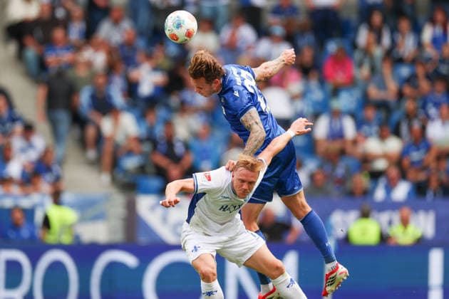 Marcel Franke Karlsruher SC, 28 in duel with Isac Lidberg SV Darmstadt 98, 07 , Karlsruher SC vs SV Darmstadt 98, 2 Bundesliga, 32 Matchday, 2025 2026, 03 05 2026, DFL REGULATIONS PROHIBIT ANY USE OF PHOTOGRAPHS AS IMAGE SEQUENCES AND OR QUASI VIDEO, Karlsruher SC vs SV Darmstadt 98, 2 Bundesliga, 32 Matchday, 2025 2026, 03 05 2026 Karlsruhe Copyright: xEibner-Pressefoto JanxPrihodax EP_JPA