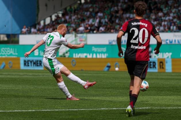 The shot by Paul Will 13 Spvgg Greuther Fuerth leads to 1 0, SpVgg Greuther Fuerth vs 1 FC Nuernberg, Football, Men, 2 Bundesliga, DFL, Season 2025 2026, 32 Matchday, Second round, 03 05 2026 DFB regulations prohibit any use of photographs as image sequences and or quasi video Fuerth Bayern Germany Copyright: xkolbert-press MartinxAgüerax