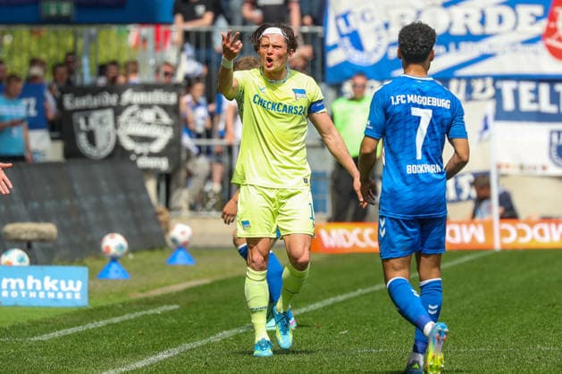 03 05 2026, xgox, Soccer 2 Bundesliga 1 FC Magdeburg Hertha BSC Berlin emspor, v l Fabian Reese Hertha, 11 Complains, complains, scolds DFL DFB REGULATIONS PROHIBIT ANY USE OF PHOTOGRAPHS as IMAGE SEQUENCES and or QUASI VIDEO Magdeburg
