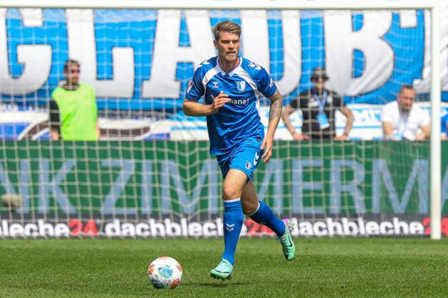 03 05 2026, xgox, Fußball 2 Bundesliga 1 FC Magdeburg Hertha BSC Berlin emspor, v l Marcus Mathisen Magdeburg, 16 am Ball, plays the ball DFL DFB REGULATIONS PROHIBIT ANY USE OF PHOTOGRAPHS as IMAGE SEQUENCES and or QUASI VIDEO Magdeburg