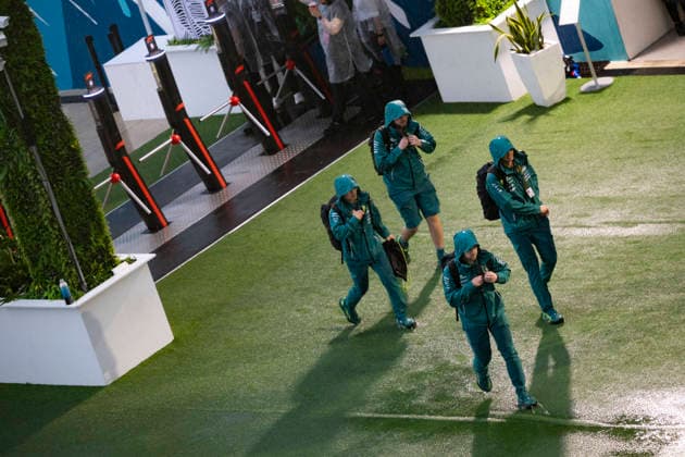 May 3, 2026, Miami Gardens, United States of America: The Miami F1 paddock early in the morning during race day of the 2026 Formula 1 Miami Grand Prix. Heavy thunderstorms are expected in the area and threatens the race, the circuit is under a shelter in place warning F1 2026: Miami Grand Prix: Race Day  - ZUMAb177 20260503_aap_b177_023 Copyright: xTaidghxBarronx