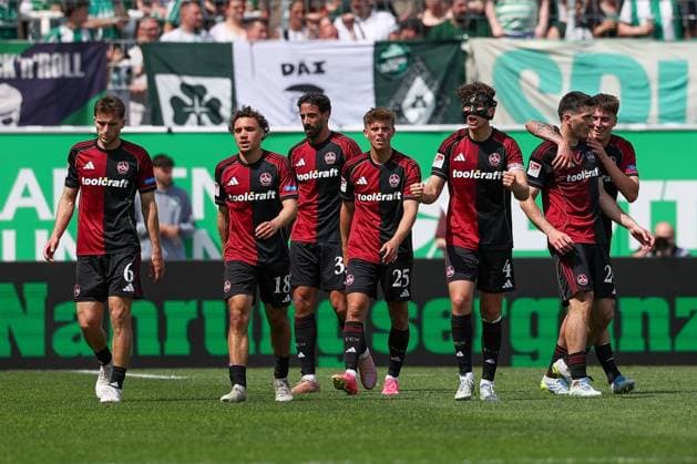 Goalscorer Fabio Gruber 4 1FC Nuernberg cheers with clenched fists the 1 1, SpVgg Greuther Fuerth vs 1 FC Nuernberg, Football, Men, 2 Bundesliga, DFL, Season 2025 2026, 32 Matchday, Second round, 03 05 2026 DFB regulations prohibit any use of photographs as image sequences and or quasi video Fuerth Bayern Germany Copyright: xkolbert-press MartinxAgüerax