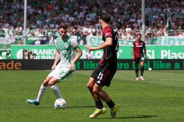 Branimir Hrgota 10 Spvgg Greuther Fuerth in action against Berkay YÄ±lmaz 21 1FC Nuernberg , SpVgg Greuther Fuerth vs 1 FC Nuernberg, Fußball, Maenner, 2 Bundesliga, DFL, Saison 2025 2026, 32 Spieltag, Rueckrunde, 03 05 2026 DFB regulations prohibit any use of photographs as image sequences and or quasi video Fuerth Bayern Germany Copyright: xkolbert-press MartinxAgüerax