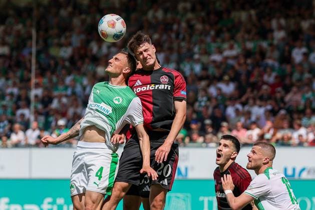 Action by Philipp Ziereis 4 Spvgg Greuther Fuerth and Javier Fernandez 20 1FC Nuernberg , SpVgg Greuther Fuerth vs 1 FC Nuernberg, Football, Men, 2 Bundesliga, DFL, Saison 2025 2026, 32 Spieltag, Rueckrunde, 03 05 2026 DFB regulations prohibit any use of photographs as image sequences and or quasi video Fuerth Bayern Germany Copyright: xkolbert-press MartinxAgüerax