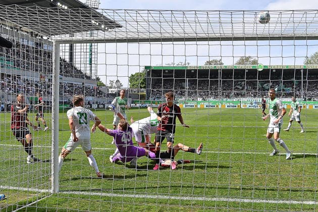 03 05 2026, xhbx, Soccer 2 Bundesliga, SpVgg Greuther Fuerth 1 FC Nürnberg v l Julian Justvan 1 FC Nuernberg about the goal DFL DFB REGULATIONS PROHIBIT ANY USE OF PHOTOGRAPHS as IMAGE SEQUENCES and or QUASI VIDEO Fuerth