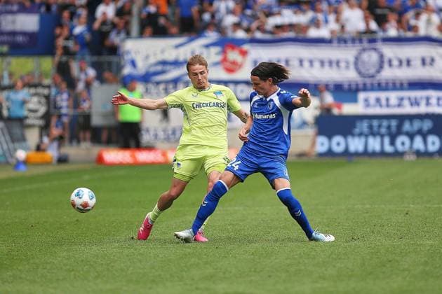 Magdeburg, Saxony-Anhalt, Germany, 03 05 2026 Avnet Arena 32 Matchday, Season 2025 26, 2 Soccer Bundesliga 1 FC Magdeburg Hertha BSC Michael Cuisance 10, Hertha BSC and Jean Hugonet 24, 1 FC Magdeburg Copyright: xdtsxNachrichtenagenturx dts_117430