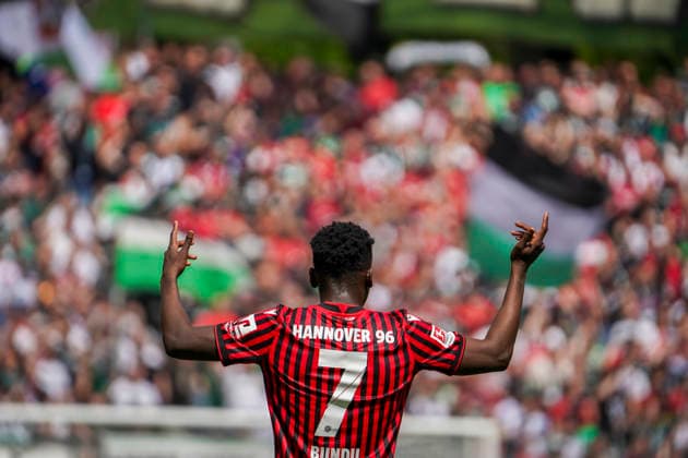 Germany Soccer 2 Bundesliga 2025 2026, Matchday 32 Hannover 96 vs Preußen Münster Heinz von Heiden Arena Stadion Hannover Gesture, Gesture, Emotion Mustapha Bundu Hannover 96, 7 Hannover Copyright: xAymanxAlahmedx