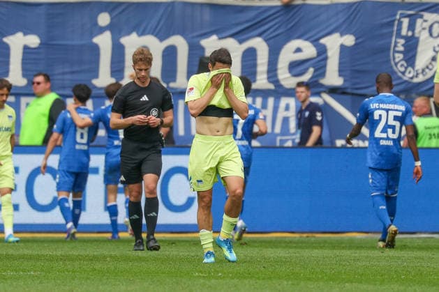 03 05 2026, xgox, Fußball 2 Bundesliga 1 FC Magdeburg Hertha BSC Berlin emspor, v l Josip Brekalo Hertha, 7 enttaeuscht, schaut enttaeuscht, niedergeschlagen, disappointed DFL DFB REGULATIONS PROHIBIT ANY USE OF PHOTOGRAPHS as IMAGE SEQUENCES and or QUASI VIDEO Magdeburg