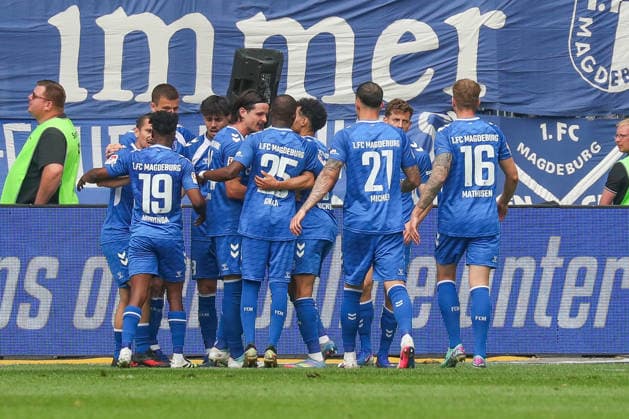 03 05 2026, xgox, Soccer 2 Bundesliga 1 FC Magdeburg Hertha BSC Berlin emspor, v l cheering after the 1 0 by Laurin Ulrich Magdeburg, 8 DFL DFB REGULATIONS PROHIBIT ANY USE OF PHOTOGRAPHS as IMAGE SEQUENCES and or QUASI VIDEO Magdeburg