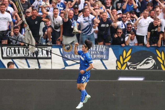 Shio Fukuda Karlsruher SC, 13 celebrates after his goal for 2 1, Karlsruher SC vs SV Darmstadt 98, 2 Bundesliga, 32 Matchday, 2025 2026, 03 05 2026, DFL REGULATES PROHIBIT ANY USE OF PHOTOGRAPHS AS IMAGE SEQUENCES AND OR QUASI VIDEO, Karlsruher SC vs SV Darmstadt 98, 2 Bundesliga, 32 Matchday, 2025 2026, 03 05 2026 Karlsruhe Copyright: xEibner-Pressefoto JanxPrihodax EP_JPA