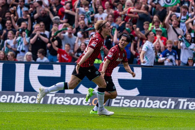 Hannover, Germany 03 May 2026 2 BL 2025 2026 Sp 32 Hannover 96 v Preußen Münster In the picture Stefan Teitur Thordarson HAN cheers for the 3 2 goal DFL DFB regulations prohibit any use of photographs as image sequences and or quasi video Heinz von Heiden Arena Niedersachsen Copyright: xFotostandx xKruczynskix