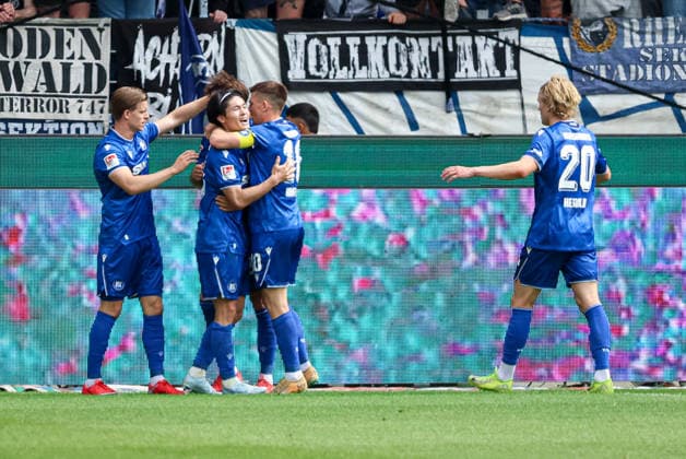 Germany Karlsruher SC vs SV Darmstadt 98, matchday 32, 2 Bundesliga, season 2025 26, BBBank Wildpark Karlsruhe cheering after goal by Shio Fukuda, Karlsruher SC, 13 Karlsruhe BBBank Wildpark Baden Württemberg Germany Copyright: xBenedictxChristx