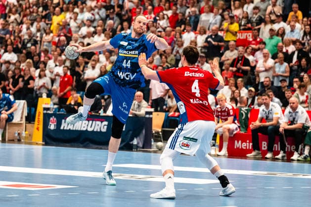 03 05 2026, xdobgx, Handball Daikin HBL, Handball Sport Verein Hamburg HSV TVB Stuttgart v l Lenny Rubin TVB Stuttgart, 44 throwing, in action, throwing, Andreas Magaard Handball Sport Verein Hamburg, 4 Hamburg