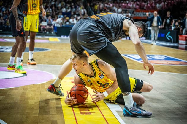 Basketball Berlin 03 05 2026 Season 2025 2026 EasyCredit BBL 1 Bundesliga Men, Men Alba Berlin NINERS Chemnitz Sam Griesel Alba Berlin, No 05 Yordan Minchev Chemnitz, No 91