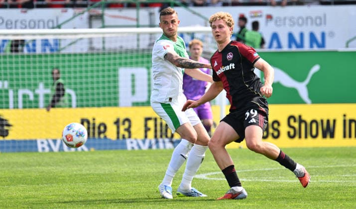 03 05 2026 Soccer Season 2025 2026 2 Soccer Bundesliga Derby Frankenderby 32 Matchday SpVgg Greuther Fürth Kleeblatt 1 FC Nürnberg FCN Club Sportfoto Zink xwoxzix DFL regulations prohibit any use of photographs as image sequences and or quasi video only for editorial use Philipp Ziereis 4, SpVgg Greuther Fürth Piet Scobel 39, 1 FC Nürnberg FCN