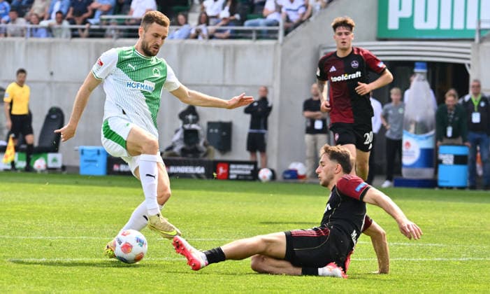 03 05 2026 Soccer Season 2025 2026 2 Soccer Bundesliga Derby Frankenderby 32 Matchday SpVgg Greuther Fürth Kleeblatt 1 FC Nürnberg FCN Club Sportfoto Zink xwoxzix DFL regulations prohibit any use of photographs as image sequences and or quasi video only for editorial use Dennis Srbeny 7, SpVgg Greuther Fürth Adam Markhiev 6, 1 FC Nürnberg FCN