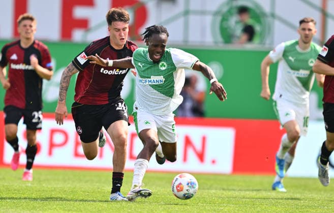03 05 2026 Soccer Season 2025 2026 2 Soccer Bundesliga Derby Frankenderby 32 Matchday SpVgg Greuther Fürth Kleeblatt 1 FC Nürnberg FCN Club Sportfoto Zink xwoxzix DFL regulations prohibit any use of photographs as image sequences and or quasi video only for editorial use Javier Fernandez 20, 1 FC Nürnberg FCN Noel Futkeu 9, SpVgg Greuther Fürth