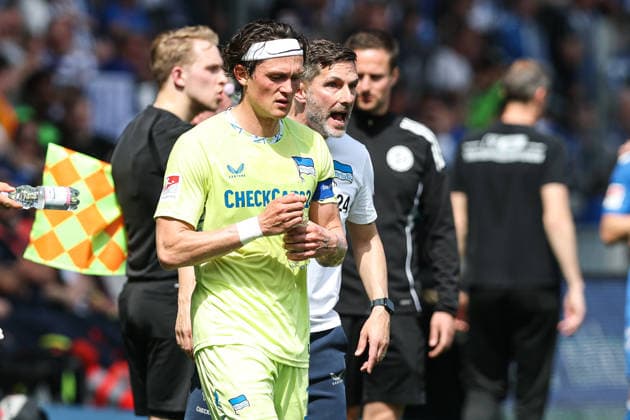 Coach Stefan Leitl Hertha BSC Berlin and Fabian Reese Hertha BSC Berlin,11 2 Soccer Bundesliga Season 2025 2026 Point Match 1 FC Magdeburg vs Hertha BSC Berlin at the Avnet Arena in Magdeburg Soccer,Man,Men,Germany,03 05 2026