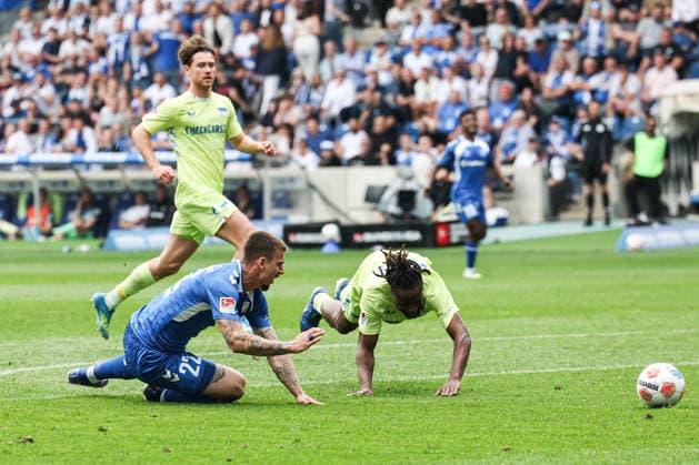Falko Michel 1 FC Magdeburg,21 vs Deyovaisio Zeefuik Hertha BSC Berlin,42 2 Soccer Bundesliga Season 2025 2026 Point Match 1 FC Magdeburg vs Hertha BSC Berlin at the Avnet Arena in Magdeburg Action,Soccer,Man,Men,Germany,03 05 2026