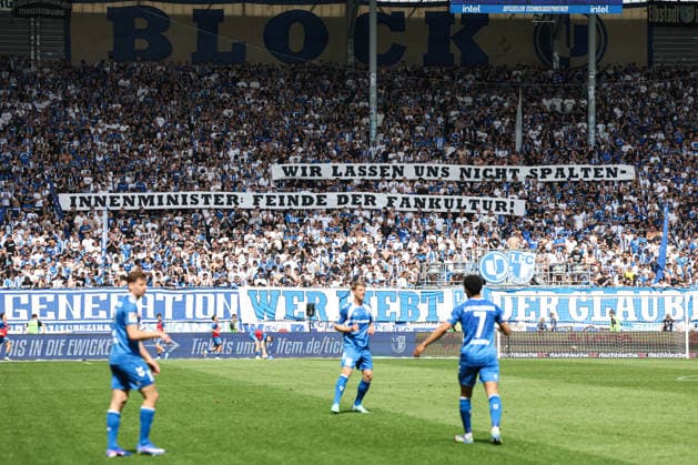 Banner in the fan block of 1 FC Magdeburg against the Home Secretary 2 Football Bundesliga season 2025 2026 point match 1 FC Magdeburg against Hertha BSC Berlin in the Avnet Arena in Magdeburg Football,Man,Men,Germany,03 05 2026